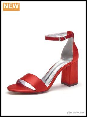 Satin Block Heel Wedding Sandals Open Toe Ankle Strap Bridal Shoes
